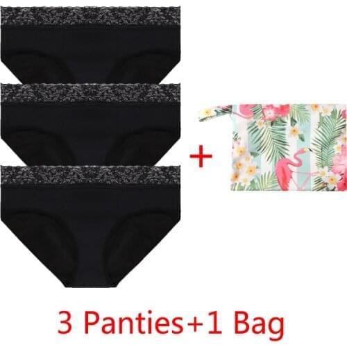 Women Underwear Physiological Pants Four-layer Sexy Lace Waterproof Women Period Underwear 3PACK+1 Mini Wet Bag DROPSHIPPING