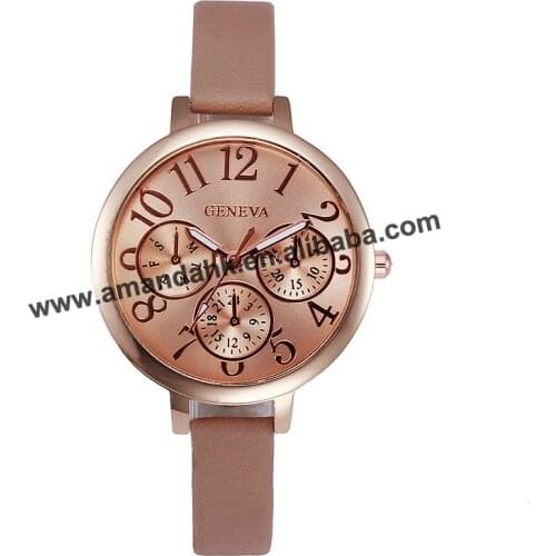 Wholesale Thin Lather Rose Gold Watches Fashion Geneva Lady Luxury Casual Watch Cute Leather Women Dress Wrist Watch