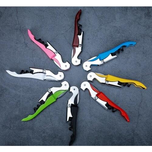 Wholesale 500pcs/lot Corkscrew Doubled Hinged Waiters Wine Key Bottle Opener with Foil Cutter 8 Colors Seahourse Custom Logo