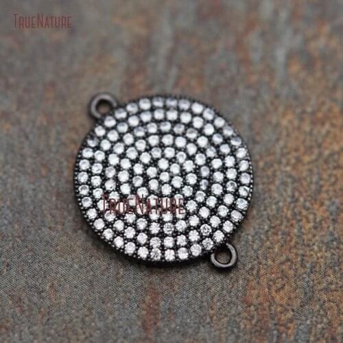 Clear CZ Micro Pave Electroplated Gun Black Round Shape Connector Copper Jewelry Double Bail Necklace Pendant In 16 mm PC8111