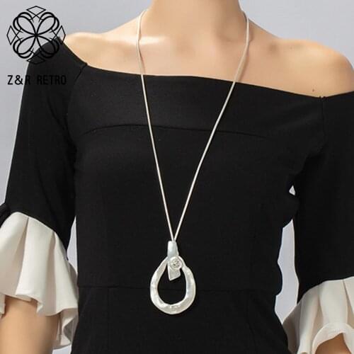Silver Color Trend Long Chains Collar Necklace with Plastic Bead Body Costume Jewelry for Women Suspension Decorative Pendants