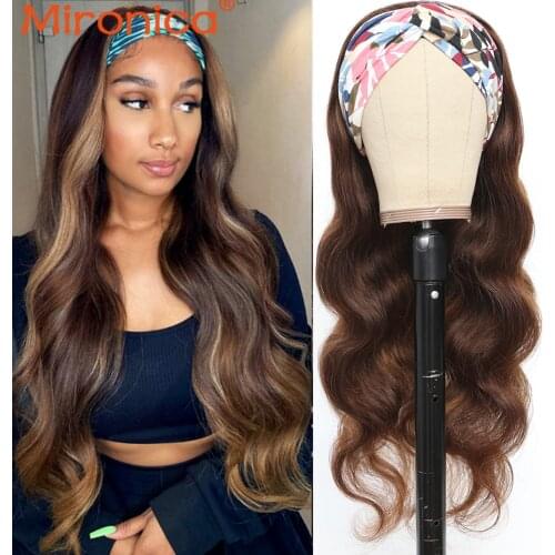 Mironica Human Hair Grip Headband Scarf Full Machine Made Wigs Brazilian Remy Human Hair Wigs No Plucking Wigs For Black Women