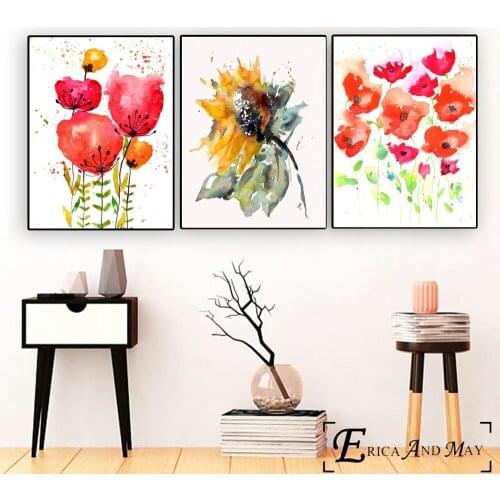 Poppy Flowers Fashion Artwork Canvas Prints Modern Painting Posters Wall Art Pictures For Living Room Decoration No Frame