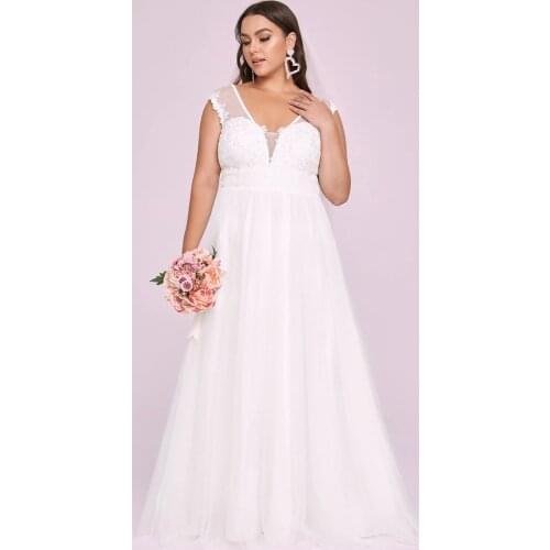 Simplicity Wedding Dress Lace Tulle With A-line Floor Length Sleeveless V-neck Plus Size Bride Dresses Backless Robes De Mariée