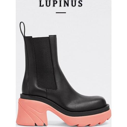 Luxury Brand Design Chunky Platform Chelsea Boots Women Pink Sole High Heel Elastic Band Ankle Boots Women 2021 Autumn/Winter