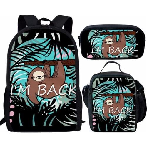 School Bags for Cute Animal Sloth Girls Print School Backpacks Children 3pcs/set Primary Custom pattern Bookbag Teenager Bags