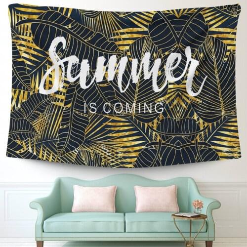 Tropical Plant Tapestry Wall Hanging Polyester Thin Bohemia Cactus Banana Leaf Print Tapestry Beach Towel Cushion Gold Leaves