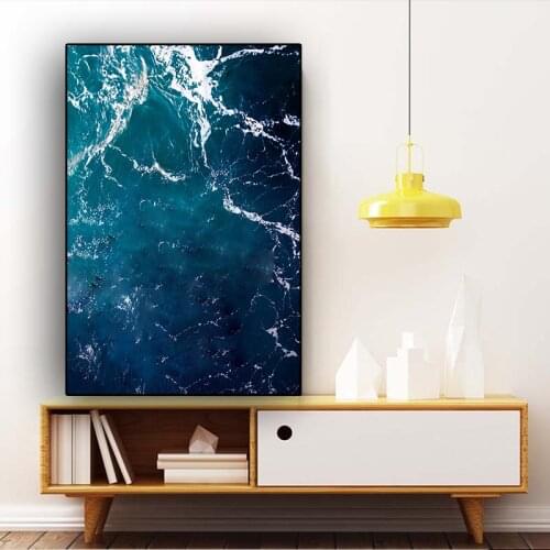 Abstract Waves Deep Blue Ocean Sea Wavy Canvas Painting Posters and Prints Nordic Style Wall Art Picture for Living Room Decor