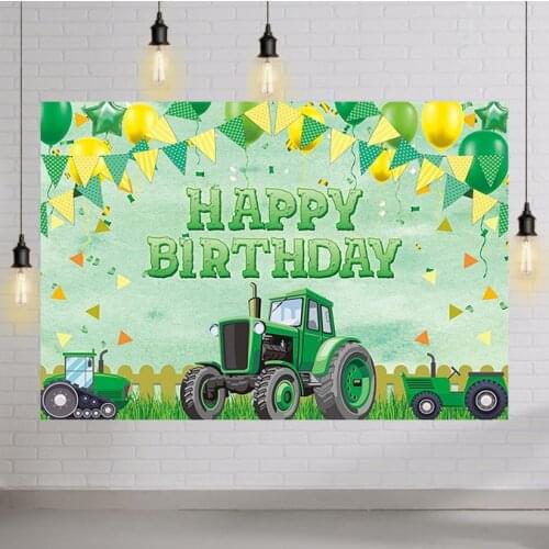 Green Tractor Farmyard Theme Party Backdrops Baby Shower 1st Happy Birthday Newborn Photo Booth Props for Kids Family Bannner