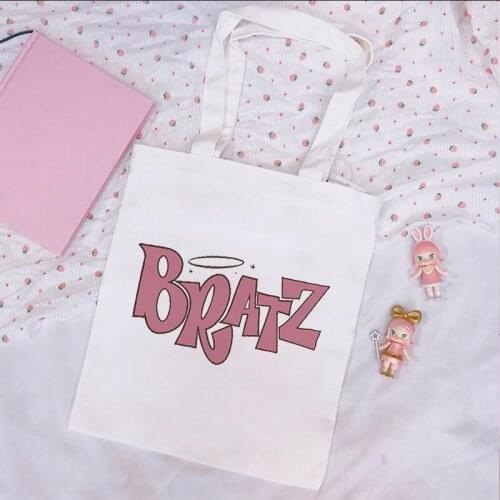 Cartoon Bratz Harajuku Letter Female Shopping Canvas Tote Casual Large-capacity Women Bag Harajuku Kpop Funny Y2k Shoulder Bags