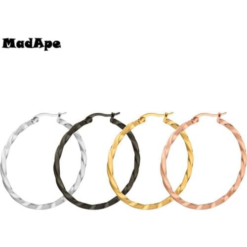 MadApe Gold/Black/Silver Color/Rose Gold Color Round Creole Earrings Stainless Steel Big Round Female Hoop Earrings For Women