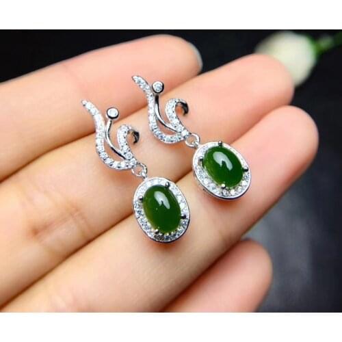 Natural green jasper drop earrings 925 silver natural gemstone earrings women personality flame drop Earrings for party jewelry
