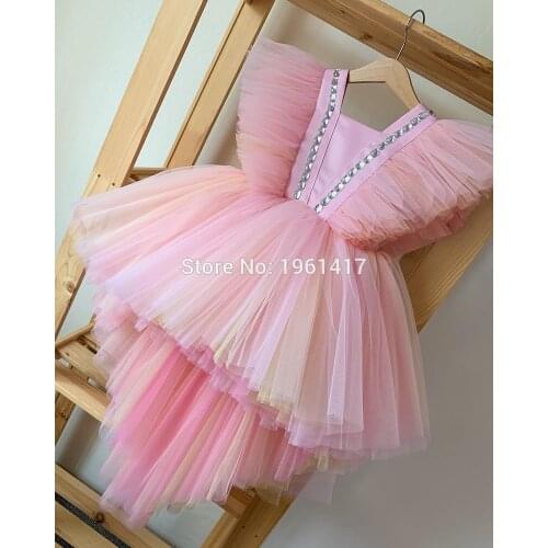 Puffy Ball Gowns Flower Girls Dresses Scoop Bows Birthday Party Girls Pageant Gowns First Christening Communion Dress