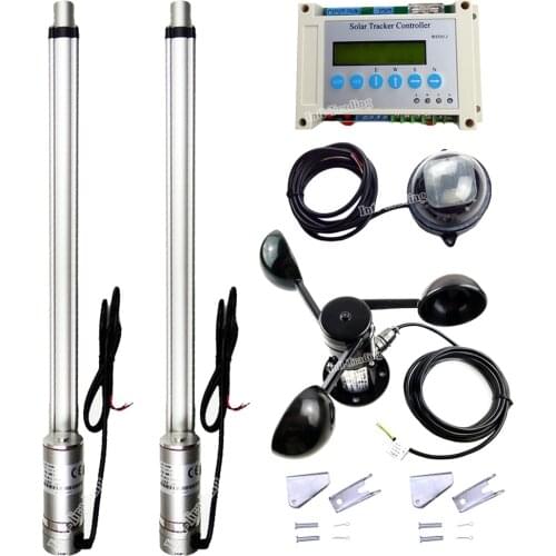 LCD Solar Tracking Tracker W/ 18" Linear Actuators 4mm/s Motor W/ Electronic Controller W/ Anemometer for Dual Axis PV Sun Track