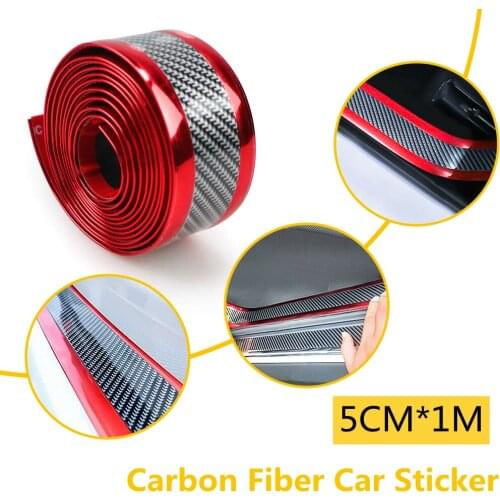 1M Carbon Fiber Car Stickers Red Double-sided Self Adhesive Tape for Auto Front Bumper Door Sill Side Anti Scratch Strip Sticker