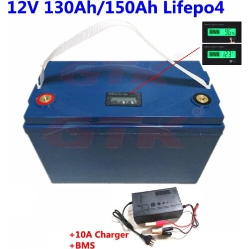 12.8V 12V 130Ah 150Ah lifepo4 lithium battery BMS 4S deep cycle for RV golf cart scooter inverter Solar system +10A Charger