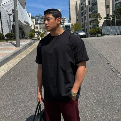 2021 fashion Casual Shirt Men Short Sleeve Workout Gym T-Shirt Men Cotton Loose Running T shirt Men Fitness Tops Sport Tees