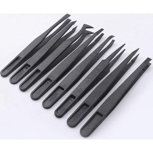8 Styles Black Carbon Fiber Plastic Tweezers Nail Art Gel Pick Tools Beads Rhinestones Anti-static DIY Hand Clip Jewelry Tools