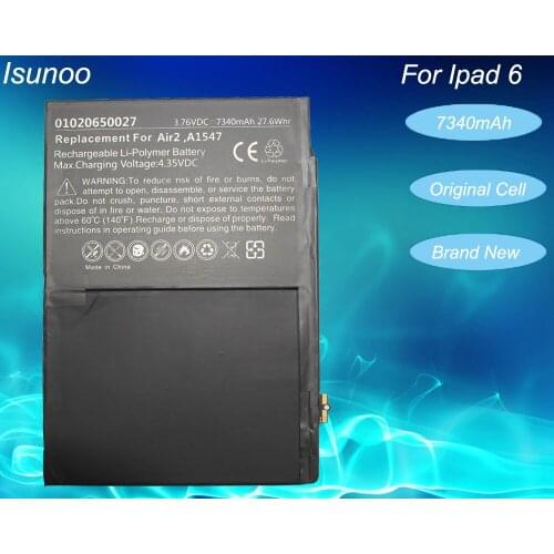 ISUNOO Brand New 7340mAh A1547 Replacement Battery For ipad 6 Air 2 A1566 A1567 battery with repair tools