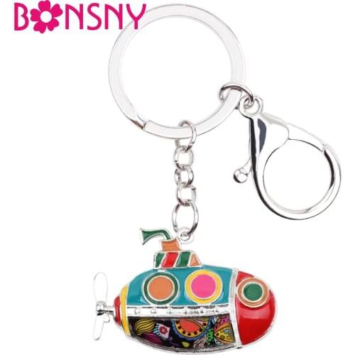 Bonsny Enamel Alloy Submarine Key Chain Key Ring Handbag Bag Charm Keychain Souvenir New Fashion Ocean Jewelry For Women