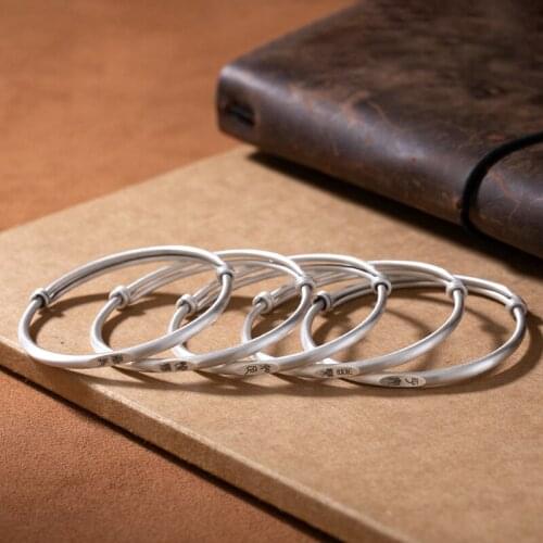 S999 pure silver Retro Personality Matte Joy Ping Contentment Womens Literature and Art Push and Pull Bracelet