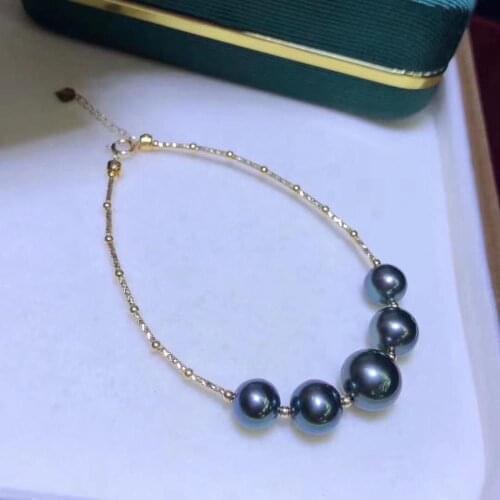 D910 Pearl Bracelet Fine Jewelry Solid 18K Gold Round 8-10mm Nature Sea Water Tahiti Pearls Bracelets for Women Fine Presents
