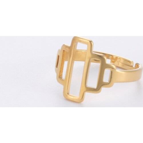 Cazador 2021 Trend Hollow Rectangles Geometric Open Rings for Women Stainless Steel Gold Color Adjustable Rings Jewelry Gifts