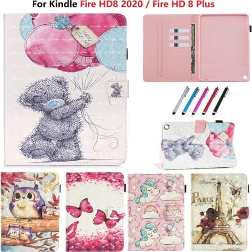 Cover For Fire HD8 Case 2020 Wallet Stand Tablet Funda For Amazon Fire HD 8 Case 2020 / Fire HD 8 Plus Case fit for Women Kids