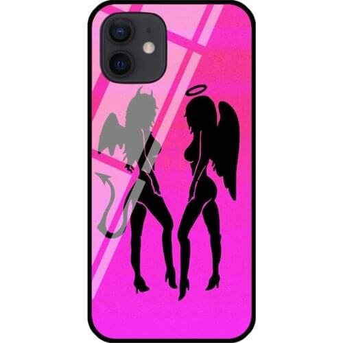 Devil Angel Tempered Glass Case For iPhone 11 12 Pro MAX XS XR X 7 8 Plus SE Phone Back Cover Shell