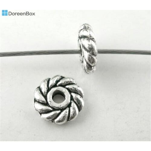 Doreen Box hot- 200 PCs Silver Color Tiny Flower Spacers Beads Findings 6mm (B03790)