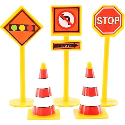 5Pcs Mini Traffic Signs Road Block Car Toy Accessories Children Safety Kids Playmat Traffic Sign Toy For Boy Kids Birthday Gifts