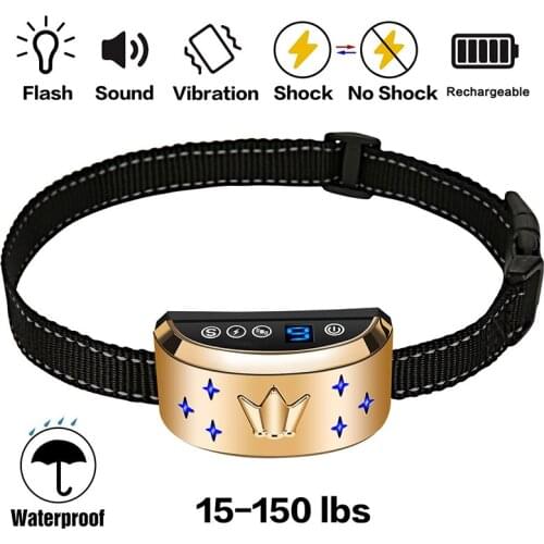 Electric Dog Training Collar Safe Adjustable USB Rechargeable Flash Anti Bark Collar Shock Pet Control Beep Vibration Collar