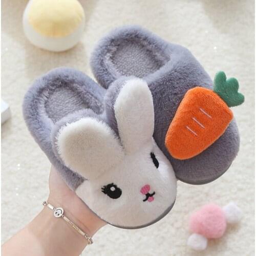 Baby Girls Cotton Slippers Winter Childrens Cute Rabbit Plush Slippers Boys Fashion Home Indoor Shoes Furry Kids Slippers