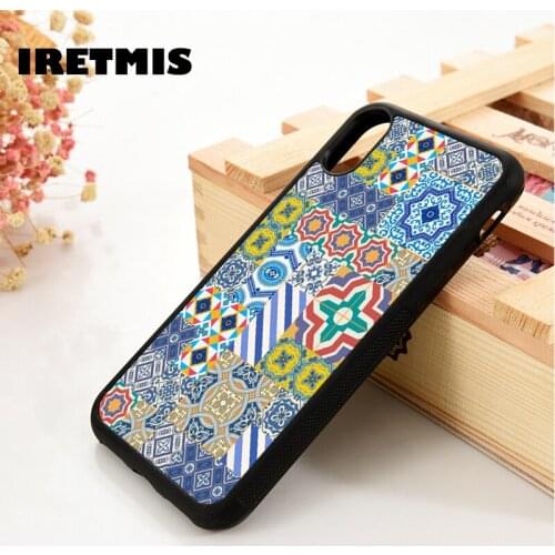 Iretmis 5 5S SE 6 6S Soft TPU Silicone phone case cover for iPhone 7 8 plus X Xs 11 Pro Max XR Moroccan Tile Pattern Ethnic