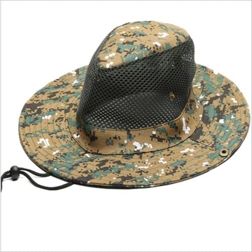 Camouflage Breathable Sun Protection Men Unisex Fishing Hat Drawstring Collapsible FishermanS Hat Fashion New Basin Cap