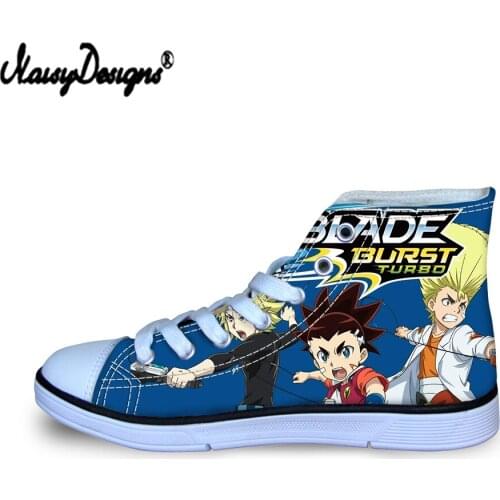 NOISYDESIGNS 3D Beyblade Burst Anime Print Canvas Shoes Design Sneakers Children Tennis Lace-up High-top Shoes Boys Casual Shoes