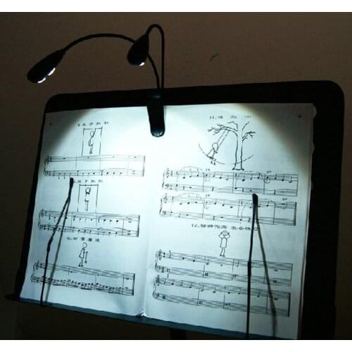 Clip-on 2 Dual Arms 4 LED Book Music Stand Light Lamp Black for Piano Violin Musical Instruments Performance