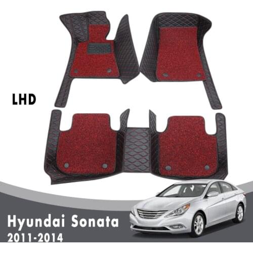 Car Floor Mats Carpets For Hyundai Sonata YF 2014 2013 2012 2011 Luxury Double Layer Wire Loop Leather Auto Interior Custom Rugs