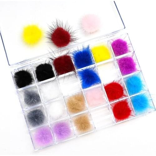 24pcs/Box Colorful Fluffy Plush Ball 3D Nail Art Decorations Detachable Magnet Fashion Manicure Accessories Nail Pom Poms Te#94