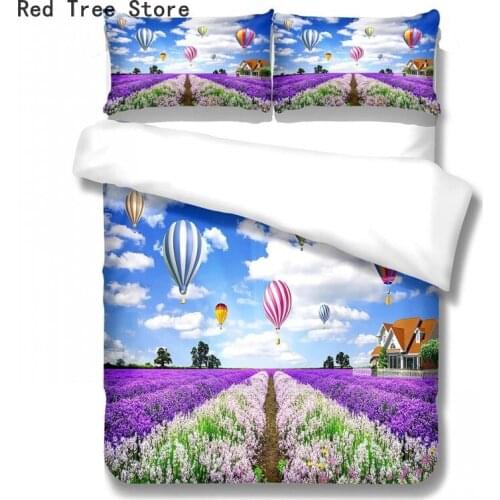 Lavender Flowers Sea 3d Comforter Happy Valentines Day Lover Gift King Queen Size Luxury Design Bedding Set Balloons Cartoon