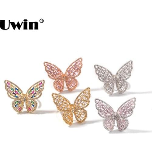 UWIN Hiphop Butterfly Resizable Rings For Men Women Band Ring Fashion Bling Bling CZ Paved Jewelry Drop Shipping