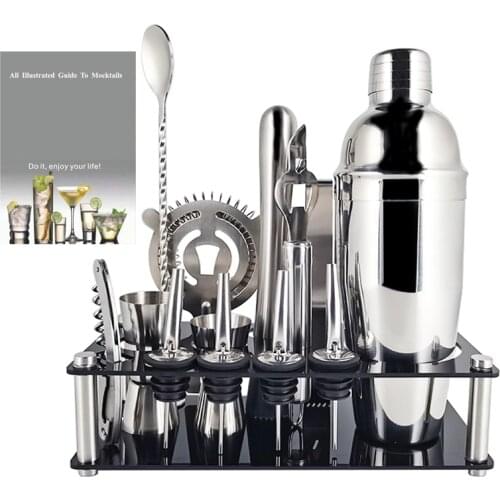 IYouNice Stainless Steel Cocktail Shaker Bar Set, Bartender Kit with Stand, Cocktail Shaker with Recipes