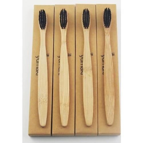 50 Pieces Black 100% Bamboo Toothbrush Wood toothbrush Novelty Bamboo soft-bristle Capitellum Bamboo Fibre Wooden Handle