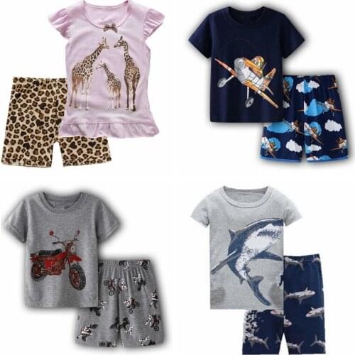 New Cartoon Shark Pajamas For Boys Childrens Short Sleeves Pyjamas Set Kids Animal Printed Pijama Infantil Sleepwear