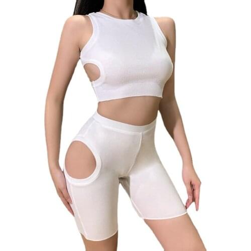 New Womens Clothing Personalized Vest Shorts Black White Solid Sleeveless Two-piece Casual Suit Crop Top Slim Yoga Clothes