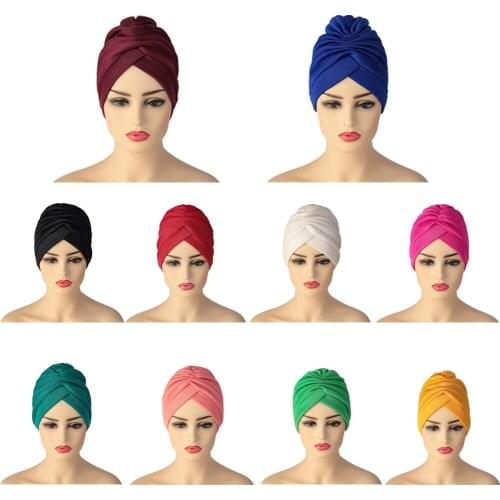 New Headwraps Hats for Women Solid Twist Ruffle Caps Chemo Beanies Turban Headwear Hats for Cancer Muslim Hijab India Hat Bonnet