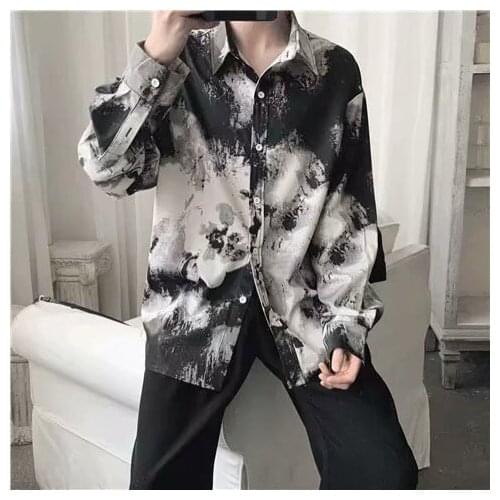 Autumn Korean Tie-dye Shirt Mens Fashion Casual Shirt Men Streetwear Wild Loose Long-sleeved Shirts Mens Dress Shirt