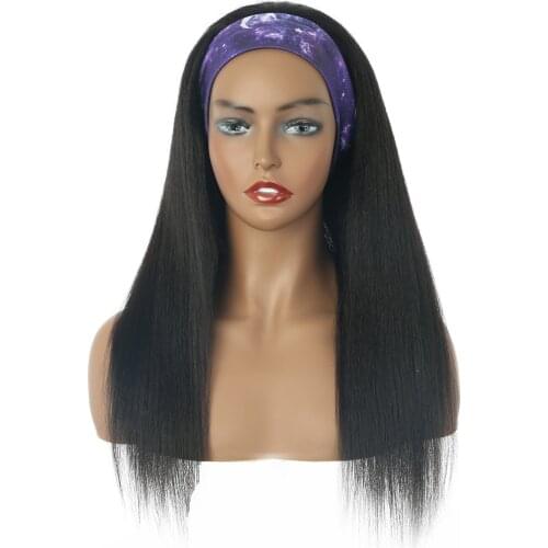 Headband Wig Glueless Yaki Kinky Straight Wig Headband Blend Human Hair Wigs For Women Nature Color Wear and Go 150% Dentiny