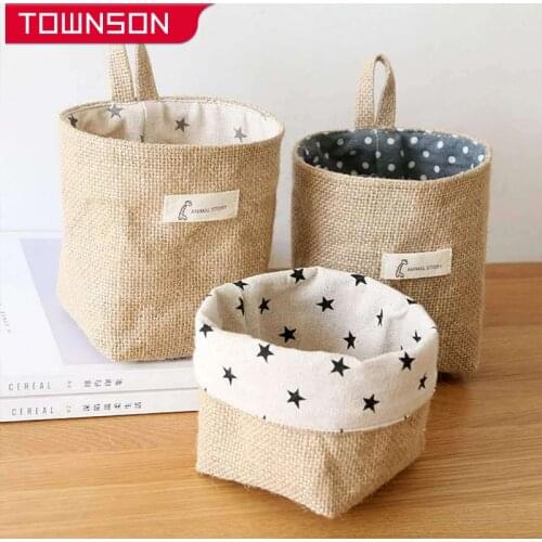 Cotton linen storage hanging bag Desktop storage basket Storage Organizer Sundries hanging basket Cosmetic Storage Bag