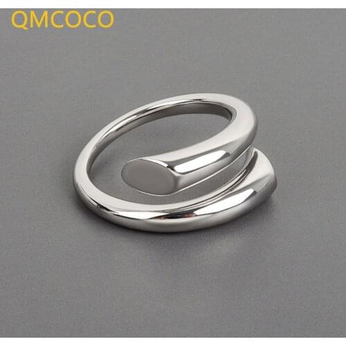 QMCOCO 925 Silver Geometric Irregular Trendy Ring Creative Design Women Open Adjustable Ring Party Jewelry Gift